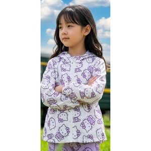 Hello Kitty Sanrio Girls White Purple Windbreaker Jacket Hooded Ears Bow 5